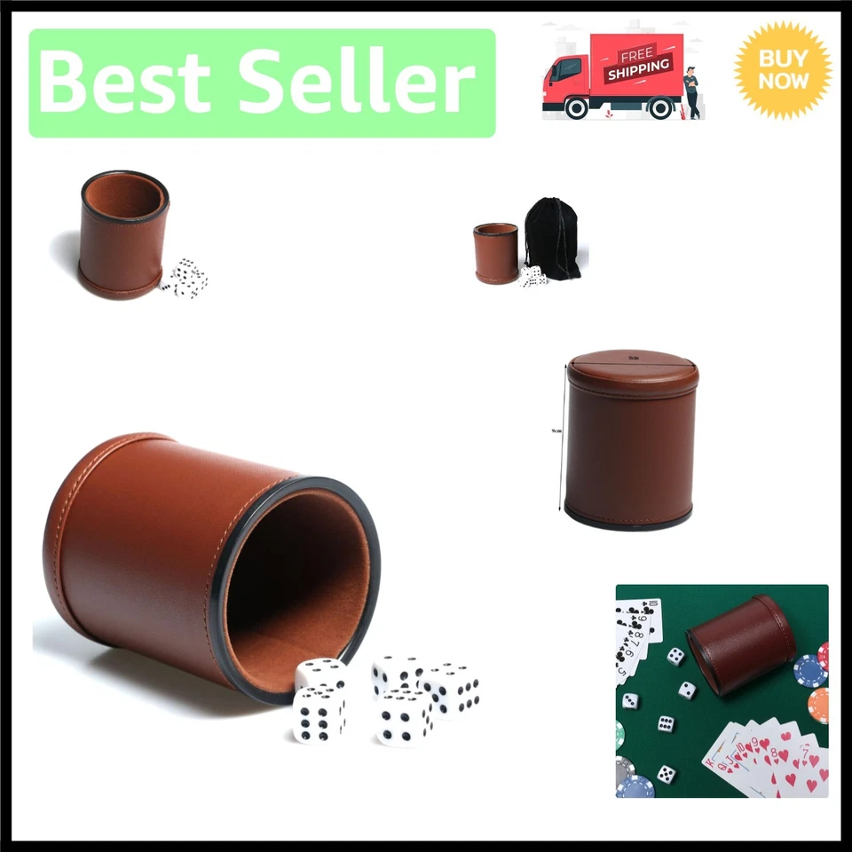 Leather Dice Cup Set Felt Lining Quiet Shaker With 5dot Dices for Farkle Yahtzee
