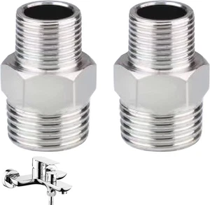 2Pack Shower Hose Connector Stainless Steel Shower Hose Adapter Threaded Pipe - Picture 1 of 9