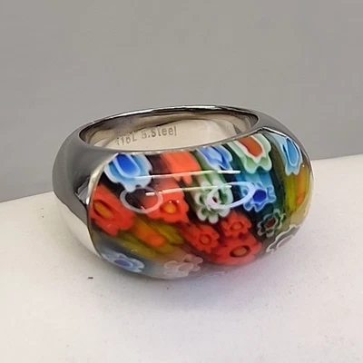 Anillo Millefiori Acero Inoxidable 316L Multicolor Flor 5.5 Foto 1 de 4