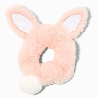 Claire’s Plush Faux Fur Bunny Ears Hair Scrunchie Pink NEW Fuzzy Soft Rabbit - Image 1 of 4