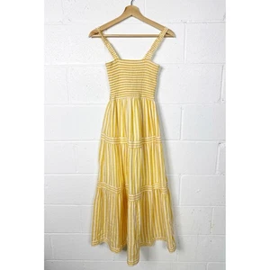 Marine Lagenlook Selene Maxikleid Gr. XS Doppeltuch gelb weiß gestreift - Bild 1 von 8