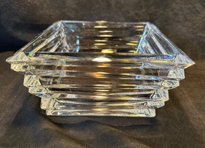 Vintage Art Deco Dresden 24% Lead Crystal Glass Staggered Square Bowl Germany - Picture 1 of 7