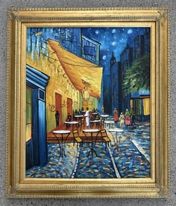 Vincent Van Gogh “Cafe Terrace at Night” Painted Replica Painting Framed 25”x30” - Picture 1 of 5