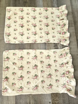 Ralph Lauren Hogar Par De Fundas De Almohada Vintage Sophie Amarillo Rayas Florales Usadas en Excelente Condición  Foto 1 de 4