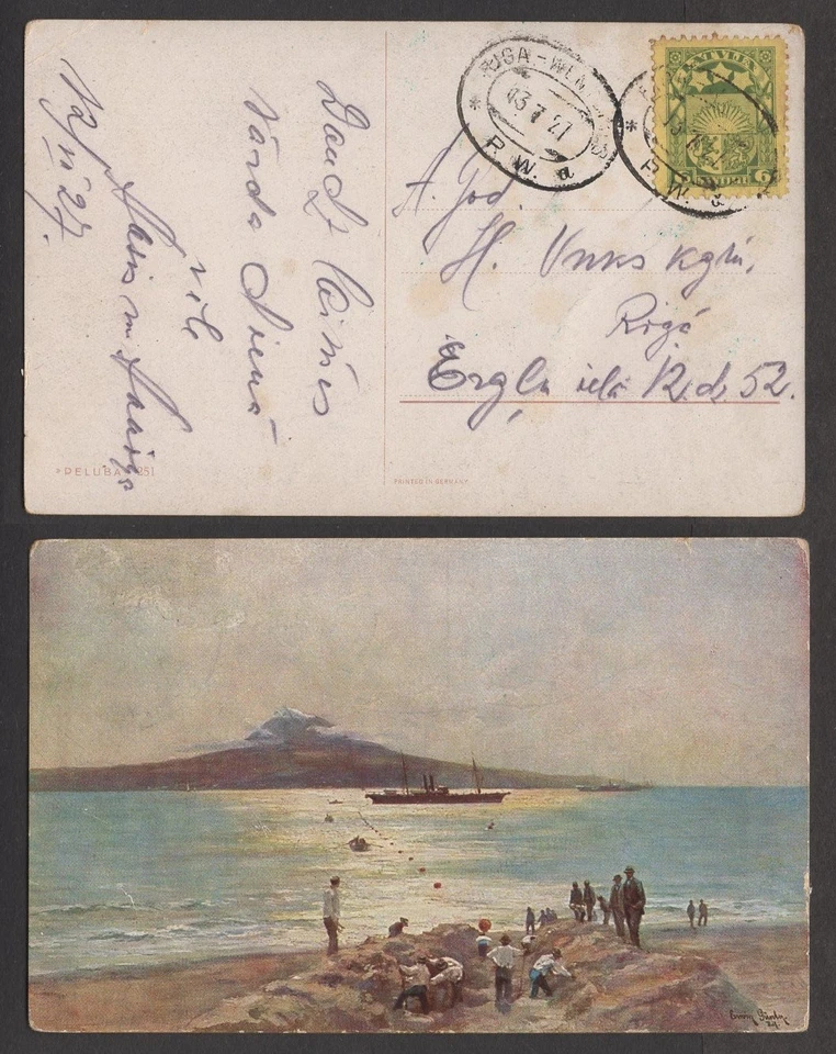 Sello de Letonia 1920 en postal - matasellos de ferrocarril, Riga Foto 1 de 1