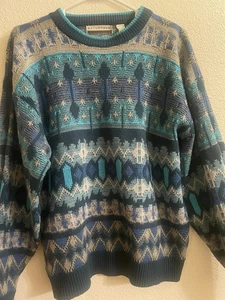 90’s Saturdays XL (fit L) Pullover türkis blau grün Retro Fair Isle Muster Strick - Bild 1 von 12