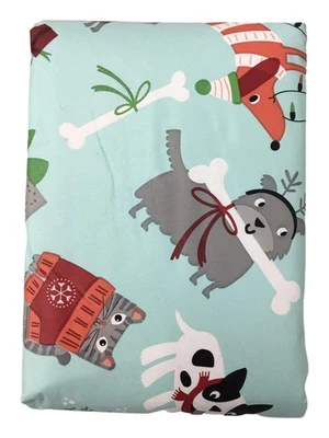 Holiday Time Blue Christmas Cats & Dogs Pets Vinyl Tablecloth, 60x102 Table - Image 1 of 2
