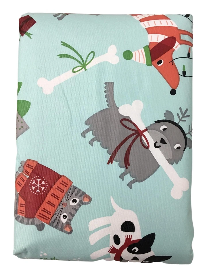Holiday Time Blue Christmas Cats & Dogs Pets Vinyl Tablecloth, 60x102 Table - Image 1 of 2