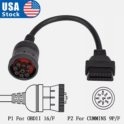 Adaptador de 16 pines J1939 de 9 pines a OBD2 se adapta a cable de escáner de diagnóstico de camiones de alta resistencia Foto 1 de 4