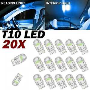 20x T10 LED COB Ice Blue Wedge Car Interior Light Dome Reading Lamp Map Bulb W5W