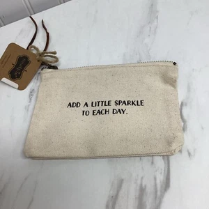 NEW Mud Pie 'Add A Little Sparkle' Cotton Cosmetic Bag Zipper Pouch 6x4 *A - Picture 1 of 4