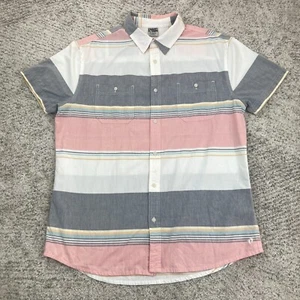 Hang Ten Shirt Men XL Button Short Sleeve Logo Embroidered Pastel Stripe Pockets - Picture 1 of 9