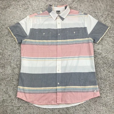 Hang Ten Shirt Men XL Button Short Sleeve Logo Embroidered Pastel Stripe Pockets - Image 1 of 4