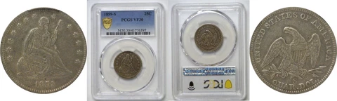 1859-S 25C Seated Liberty Quarter PCGS VF-30 Cover
