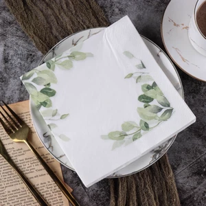 3 Paper Napkins for Decoupage / Tea Parties - Light Green Leaves, Sage Tones - Foto 1 di 5