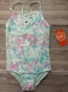 New! Girl's Tie Dye Mermaid Strappy Front One Piece UPF 50+ Swimsuit X-Small 4/5 - Picture 1 of 4