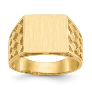 14K Yellow Gold 12.0x12.5mm Open Back Men's Signet Ring - Picture 1 of 6