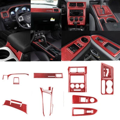 Juego completo de cubierta interior de fibra de carbono rojo para Dodge Challenger 2008-14 24 piezas Foto 1 de 4