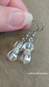 SALE!!! Beautiful Aurora Borealis Glass Bead Dangle Earrings - Gift For Her - Picture 1 of 4