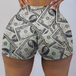 Dollar Shorts Women Sexy USD Twerking Booty Dollar Printed Shorts Sports Workout - Picture 1 of 6