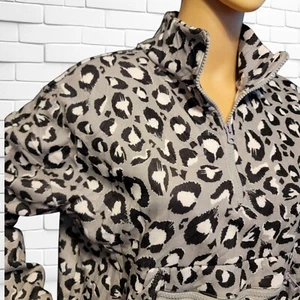 Adrienne Vittadini Sport Gray Cheetah Print Crop Top sz M 1/4 zip sweatshirt T33 - Picture 1 of 8