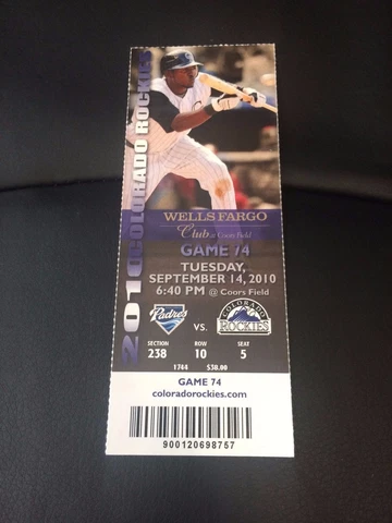 2010 Rockies vs. San Diego Padres Ticket Stub - September 14 Fowler Cover