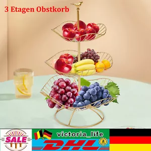Obst Etagere 3 Etagen Obstkorb mit Obstschale aus Metall f��r K��che Deko Gold - Bild 1 von 24