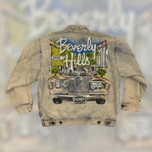 Vintage 80er Beverly Hills Tony Alamo Stil Artwork Jeansjacke Erwachsene L blau verwaschen - Bild 1 von 8