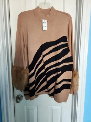 Alfani Plus Size Printed Faux-Fur-Cuff Sweater Sz 4X - Image 1 of 4
