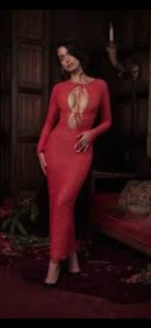 New Women's House of CB Gorgeous Crystal Trim Long Sleeve Lace Maxi Dress Red L+ - Picture 1 of 12