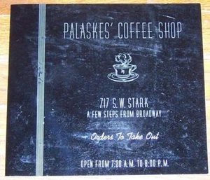 Palaskes' Coffee Shop 717 S. W. Stark Portland Oregon Vintage Menu - Picture 1 of 2