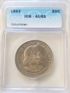 1893 Columbian Exposition Half Dollar ICG AU53 Silver Coin - Picture 1 of 3