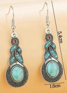 Pendientes colgantes de plata turquesa del suroeste con detalles de cristal azul claro - Imagen 1 de 3