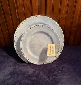 TOMMY BAHAMA MELAMINE 11” & 9” PLATES LIGHT BLUE CRACKLE EDGE SET of 8 NEW - Picture 1 of 6