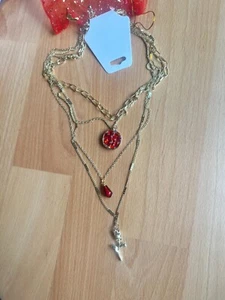 NEW Witchy Persephone pomegranate seed layered gold chain rose necklace - Picture 1 of 5
