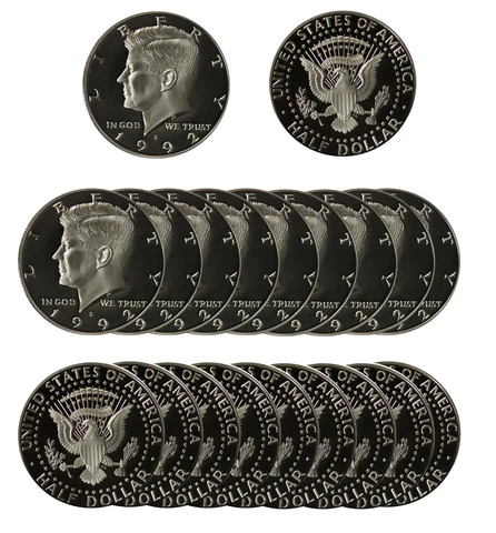 1992 -S Kennedy Half Dollar CN-Clad 50c Gem Proof Roll 20 US coins Cover