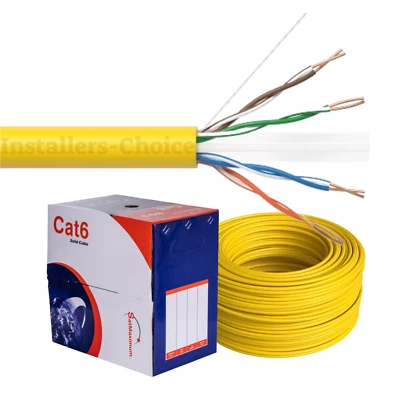 Cat6 1000FT CCA UTP Solid Yellow Ethernet Cable - LAN Network Bulk 23 AWG RJ45 - Image 1 of 4