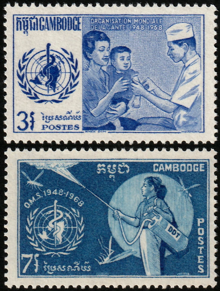 ✔️ CAMBODIA 1968 - WHO MALARIA DDT - Sc. 191/192 Mi. 234/235 MNH ** [1KHP234] — 第 1/1 张图片