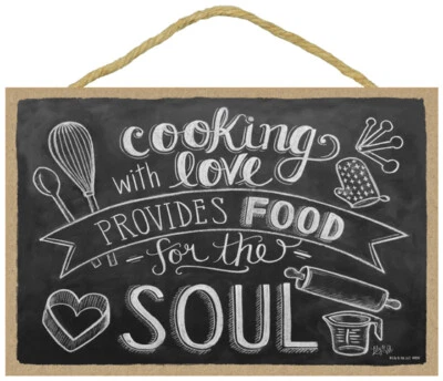 Cooking With Love Provides Food For The Soul Chalk Art Kitchen NEW Wood Sign A95 - Image 1 of 4