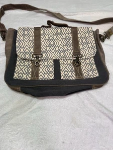 Myra LEATHER And Canvas Teal Blue Aztec Western Laptop Bag Purse LNC Buckles - Picture 1 of 10