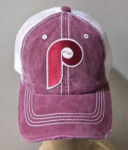 Philadelphia Phillies Throwback Distressed Burgandy & White Phila Phillies Hat - Picture 1 of 16