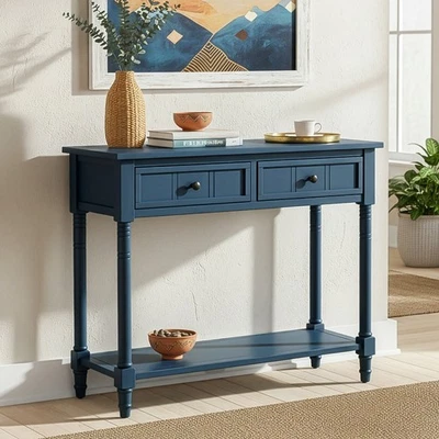 Traditional Daisy Console Table   2 Drawers  Bottom Shelf  Dark Navy - Image 1 of 4