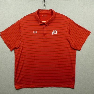 Utah Utes Shirt Polo Mens 5XL Red Striped NCAA College Under Armour HeatGear - Image 1 of 4
