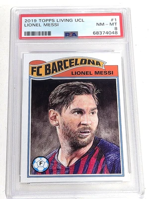 2019 Topps Living United Champions League #1 Lionel Messi PSA 8 FC Barcelona - Image 1 of 4