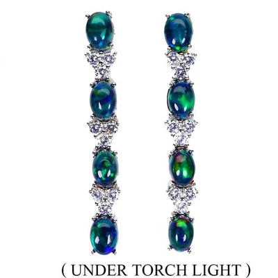 925 Sterling Silver Earrings Oval Black Opal 7x5mm Natural Gemstone Jewelry - Image 1 of 4
