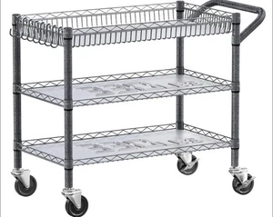 Heavy Duty Utility Cart with Handle 990lbs Capacity Metal 3 Tier Rolling Carts - Picture 1 of 10