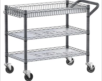 Heavy Duty Utility Cart with Handle 990lbs Capacity Metal 3 Tier Rolling Carts - Image 1 of 4