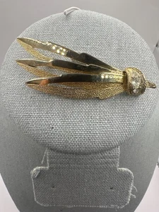 Vintage Emmons Gold Tone Rhinestone Brooch Pin Leaf Spray Signed Costume Jewelry - Picture 1 of 8