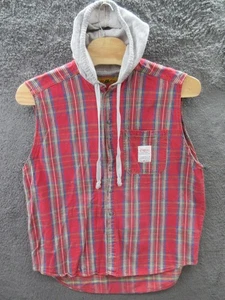 Vintage 90s Quicksilver QSD Flannel Plaid Hoodie Sleeveless XL Shirt Skate USA - Picture 1 of 16