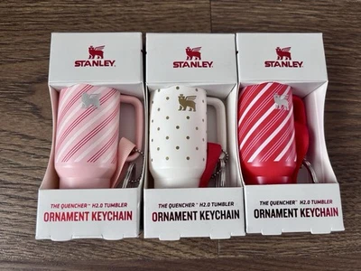 STANLEY X TARGET 2025 Stanley Tumbler Candy Cane Strawberry Polka Dot Ornament Keychain Set of 3